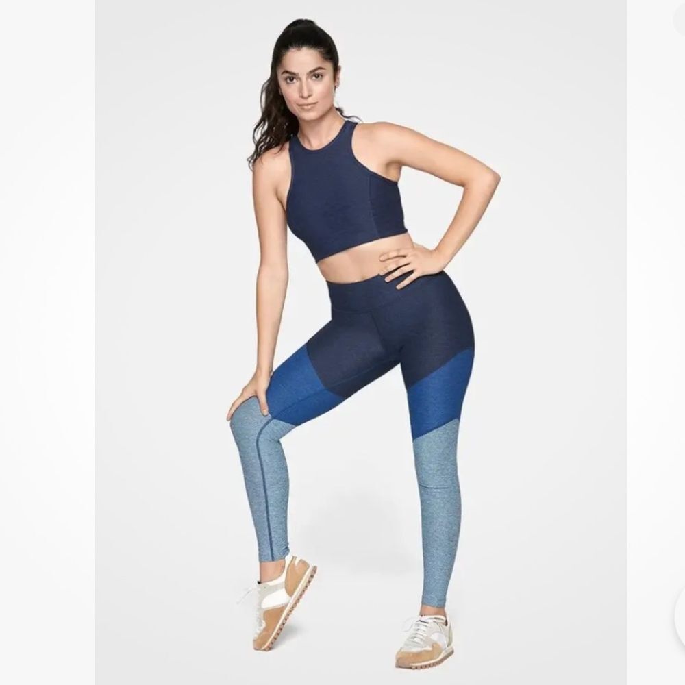 Outdoor Voices Women's 7/8 Springs Leggings Color block Blue Grey Size SMALL